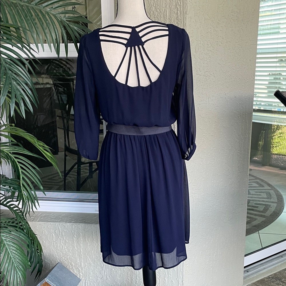 AGB Navy Mini Dress with Black Belt - Picture 2 of 4